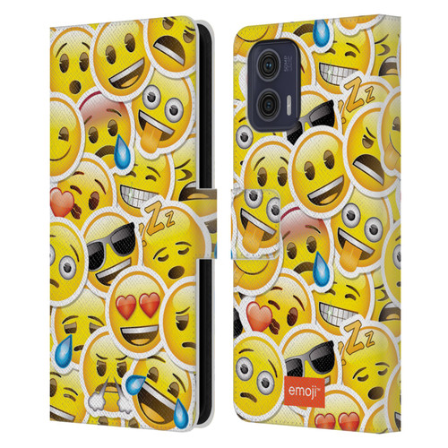 emoji® Smileys Stickers Leather Book Wallet Case Cover For Motorola Moto G73 5G