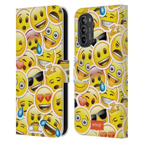 emoji® Smileys Stickers Leather Book Wallet Case Cover For Motorola Moto G82 5G