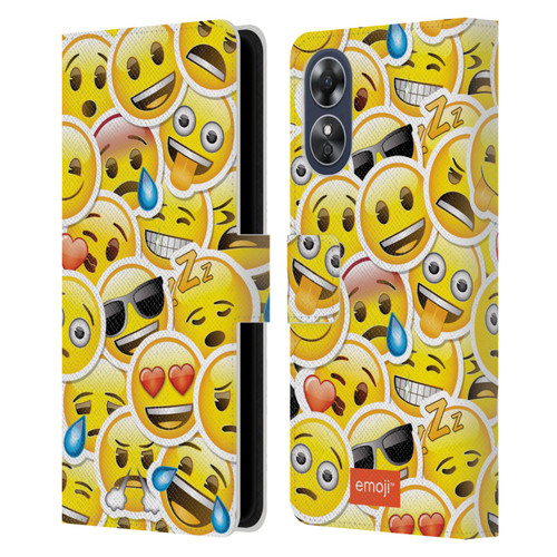 emoji® Smileys Stickers Leather Book Wallet Case Cover For OPPO A17