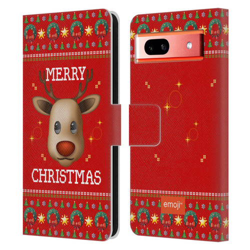 emoji® Ugly Christmas Reindeer Leather Book Wallet Case Cover For Google Pixel 7a