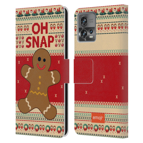 emoji® Ugly Christmas Gingerbread Leather Book Wallet Case Cover For Motorola Moto Edge 30 Fusion