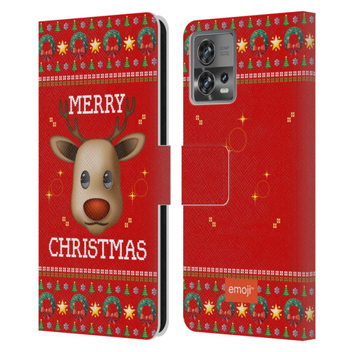 emoji® Ugly Christmas Reindeer Leather Book Wallet Case Cover For Motorola Moto Edge 30 Fusion