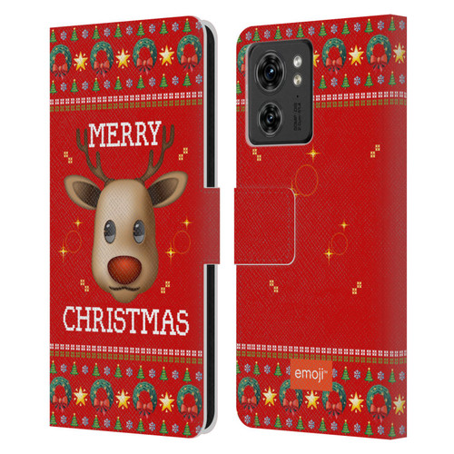 emoji® Ugly Christmas Reindeer Leather Book Wallet Case Cover For Motorola Moto Edge 40