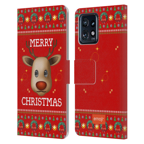 emoji® Ugly Christmas Reindeer Leather Book Wallet Case Cover For Motorola Moto Edge 40 Pro