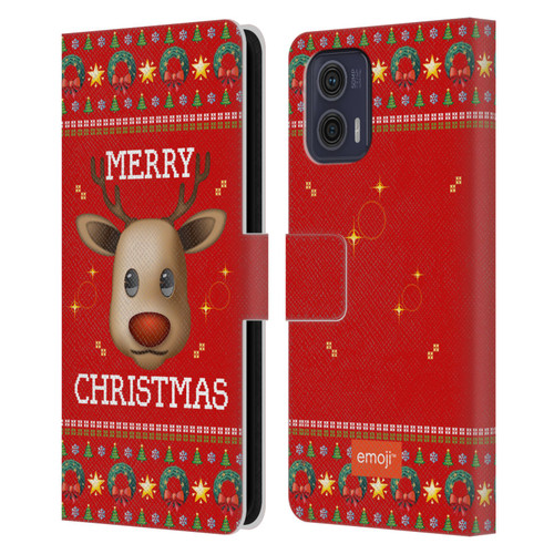 emoji® Ugly Christmas Reindeer Leather Book Wallet Case Cover For Motorola Moto G73 5G