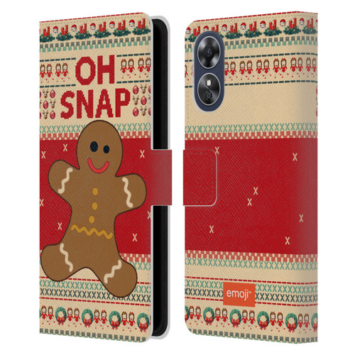 emoji® Ugly Christmas Gingerbread Leather Book Wallet Case Cover For OPPO A17