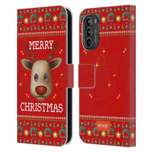 emoji® Ugly Christmas Reindeer Leather Book Wallet Case Cover For Motorola Moto G82 5G