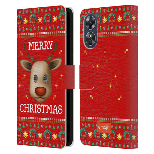 emoji® Ugly Christmas Reindeer Leather Book Wallet Case Cover For OPPO A17