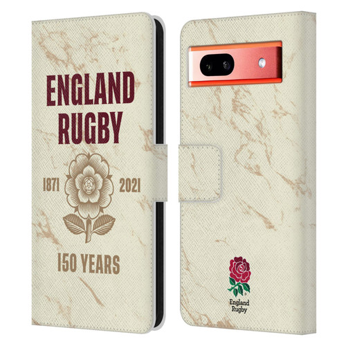 England Rugby Union 150th Anniversary Marble Leather Book Wallet Case Cover For Google Pixel 7a