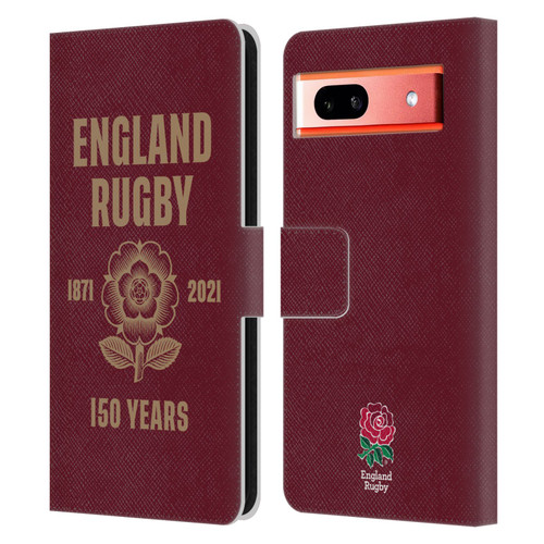 England Rugby Union 150th Anniversary Red Leather Book Wallet Case Cover For Google Pixel 7a