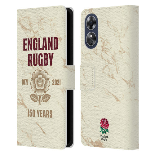 England Rugby Union 150th Anniversary Marble Leather Book Wallet Case Cover For OPPO A17