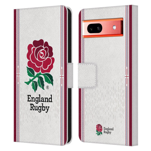 England Rugby Union 2023/24 Crest Kit Home Leather Book Wallet Case Cover For Google Pixel 7a