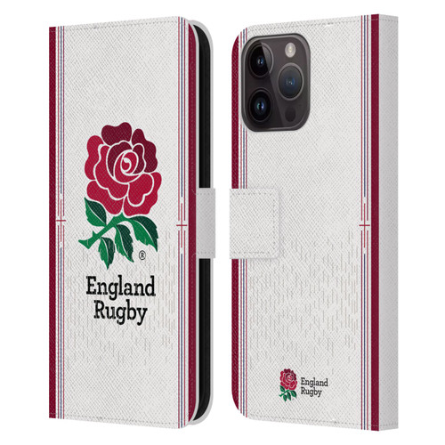 England Rugby Union 2023/24 Crest Kit Home Leather Book Wallet Case Cover For Apple iPhone 15 Pro Max