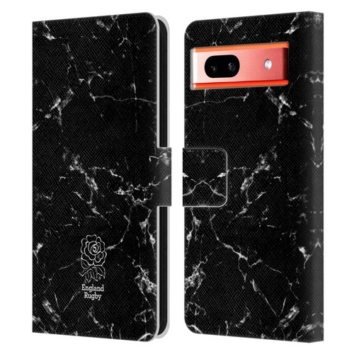 England Rugby Union Marble Black Leather Book Wallet Case Cover For Google Pixel 7a