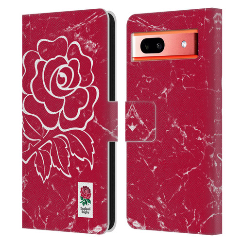 England Rugby Union Marble Red Leather Book Wallet Case Cover For Google Pixel 7a