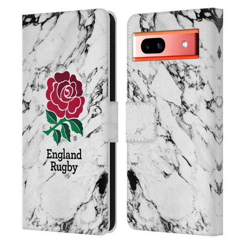 England Rugby Union Marble White Leather Book Wallet Case Cover For Google Pixel 7a