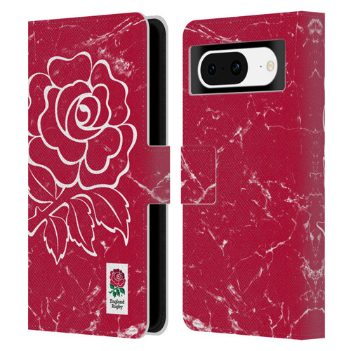 England Rugby Union Marble Red Leather Book Wallet Case Cover For Google Pixel 8