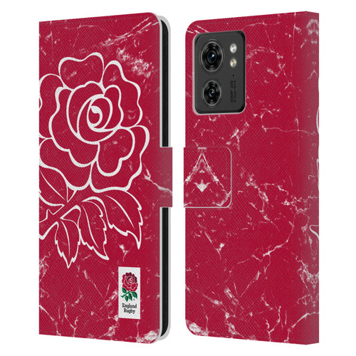 England Rugby Union Marble Red Leather Book Wallet Case Cover For Motorola Moto Edge 40
