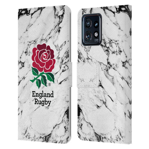 England Rugby Union Marble White Leather Book Wallet Case Cover For Motorola Moto Edge 40 Pro