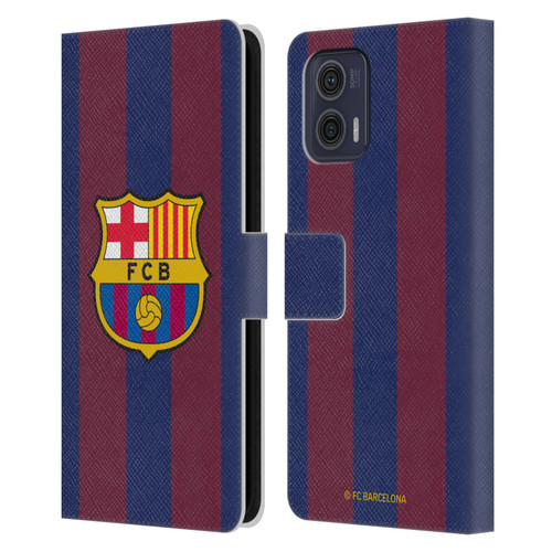 FC Barcelona 2023/24 Crest Kit Home Leather Book Wallet Case Cover For Motorola Moto G73 5G