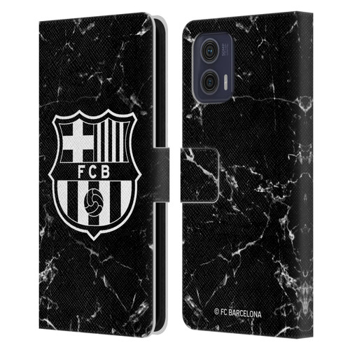 FC Barcelona Crest Patterns Black Marble Leather Book Wallet Case Cover For Motorola Moto G73 5G