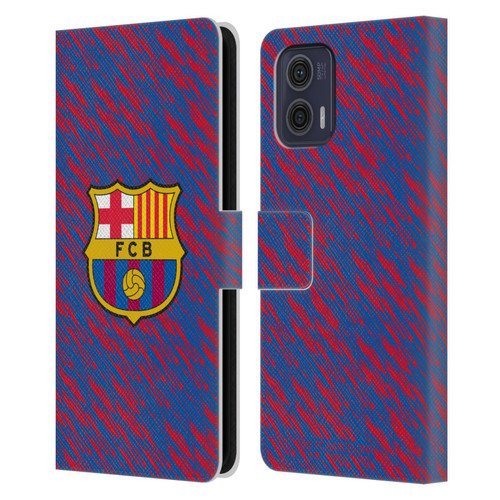 FC Barcelona Crest Patterns Glitch Leather Book Wallet Case Cover For Motorola Moto G73 5G