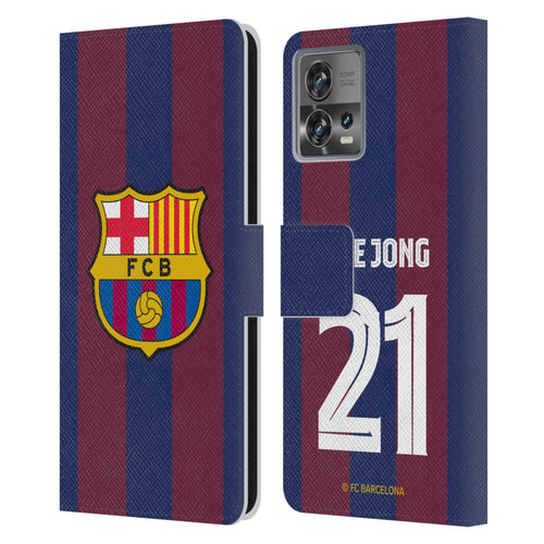 FC Barcelona 2023/24 Players Home Kit Frenkie de Jong Leather Book Wallet Case Cover For Motorola Moto Edge 30 Fusion