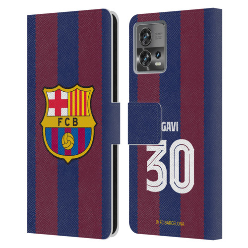 FC Barcelona 2023/24 Players Home Kit Gavi Leather Book Wallet Case Cover For Motorola Moto Edge 30 Fusion