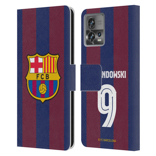 FC Barcelona 2023/24 Players Home Kit Robert Lewandowski Leather Book Wallet Case Cover For Motorola Moto Edge 30 Fusion