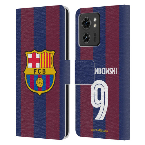 FC Barcelona 2023/24 Players Home Kit Robert Lewandowski Leather Book Wallet Case Cover For Motorola Moto Edge 40