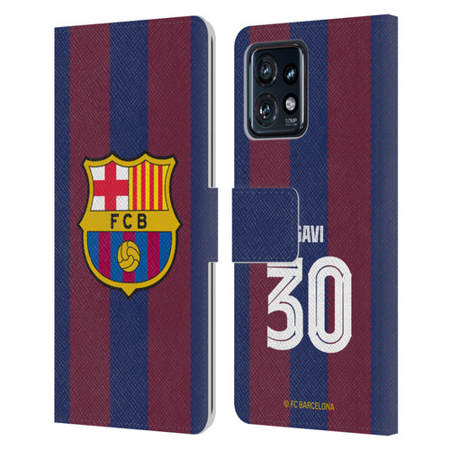 FC Barcelona 2023/24 Players Home Kit Gavi Leather Book Wallet Case Cover For Motorola Moto Edge 40 Pro