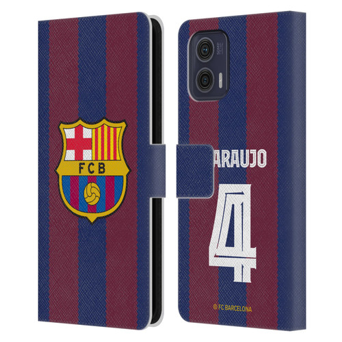FC Barcelona 2023/24 Players Home Kit Ronald Araújo Leather Book Wallet Case Cover For Motorola Moto G73 5G