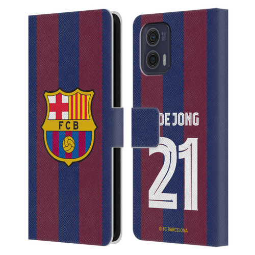 FC Barcelona 2023/24 Players Home Kit Frenkie de Jong Leather Book Wallet Case Cover For Motorola Moto G73 5G