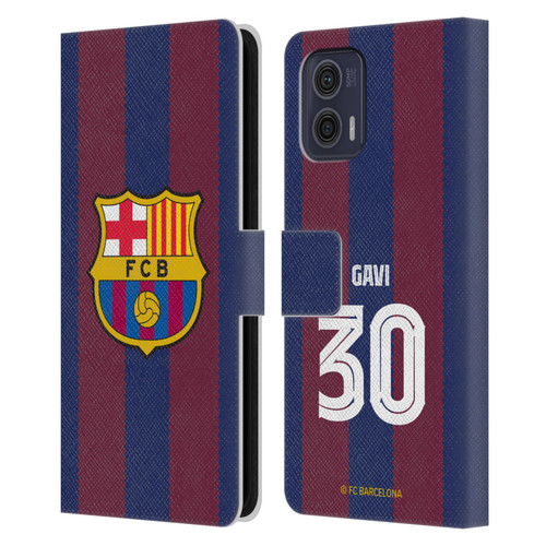 FC Barcelona 2023/24 Players Home Kit Gavi Leather Book Wallet Case Cover For Motorola Moto G73 5G
