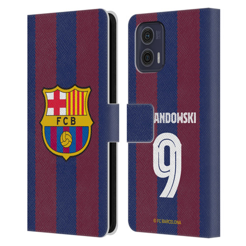 FC Barcelona 2023/24 Players Home Kit Robert Lewandowski Leather Book Wallet Case Cover For Motorola Moto G73 5G