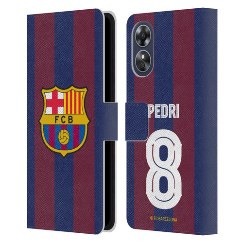 FC Barcelona 2023/24 Players Home Kit Pedri Leather Book Wallet Case Cover For OPPO A17