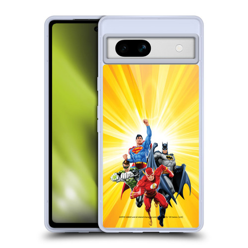 Justice League DC Comics Airbrushed Heroes Yellow Soft Gel Case for Google Pixel 7a