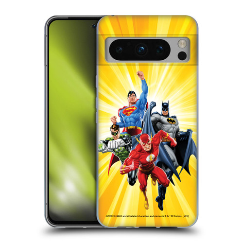Justice League DC Comics Airbrushed Heroes Yellow Soft Gel Case for Google Pixel 8 Pro
