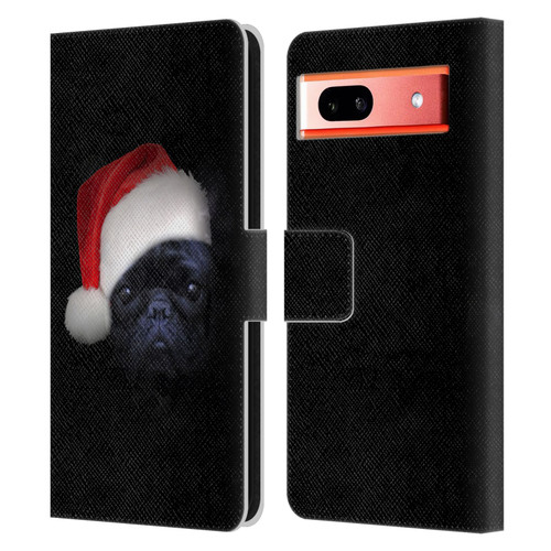 Klaudia Senator French Bulldog 2 Christmas Hat Leather Book Wallet Case Cover For Google Pixel 7a