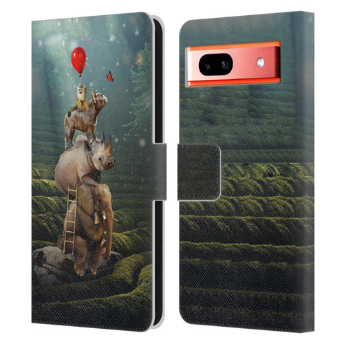 Klaudia Senator French Bulldog 2 Friends Reaching Butterfly Leather Book Wallet Case Cover For Google Pixel 7a