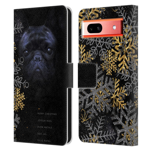 Klaudia Senator French Bulldog 2 Snow Flakes Leather Book Wallet Case Cover For Google Pixel 7a