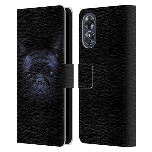 Klaudia Senator French Bulldog 2 Darkness Leather Book Wallet Case Cover For OPPO A17