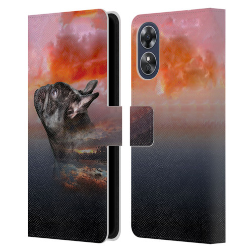Klaudia Senator French Bulldog 2 Reminisce Leather Book Wallet Case Cover For OPPO A17