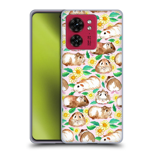 Micklyn Le Feuvre Patterns 2 Guinea Pigs And Daisies In Watercolour On Pink Soft Gel Case for Motorola Moto Edge 40