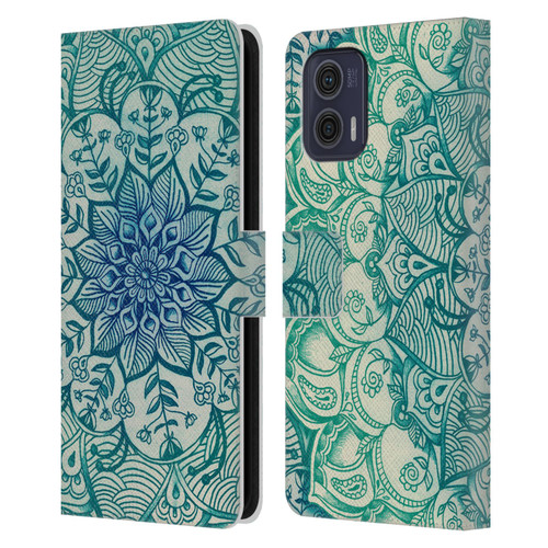 Micklyn Le Feuvre Mandala 3 Emerald Doodle Leather Book Wallet Case Cover For Motorola Moto G73 5G