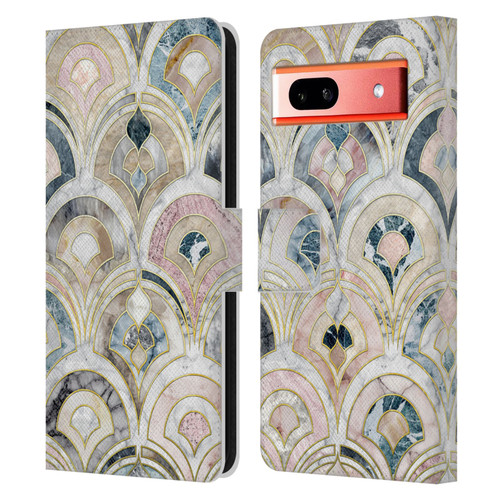 Micklyn Le Feuvre Marble Patterns Art Deco Tiles In Soft Pastels Leather Book Wallet Case Cover For Google Pixel 7a