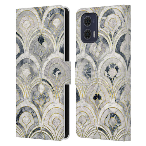 Micklyn Le Feuvre Marble Patterns Monochrome Art Deco Tiles Leather Book Wallet Case Cover For Motorola Moto G73 5G