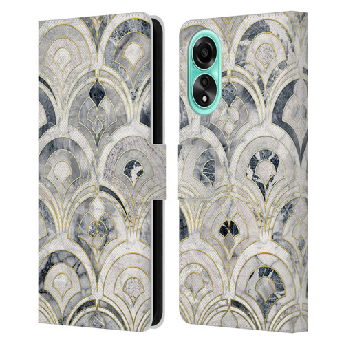 Micklyn Le Feuvre Marble Patterns Monochrome Art Deco Tiles Leather Book Wallet Case Cover For OPPO A78 4G