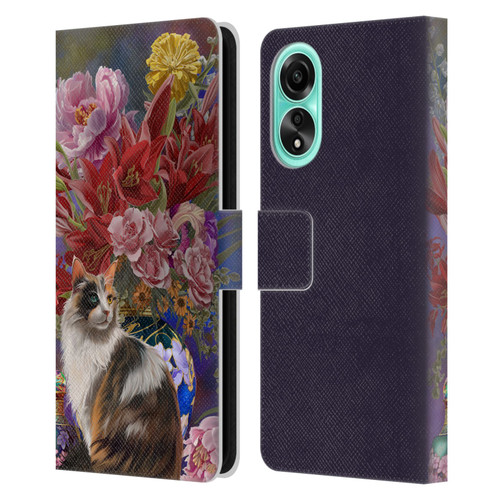 Nene Thomas Art Cat With Bouquet Of Flowers Leather Book Wallet Case Cover For OPPO A78 4G