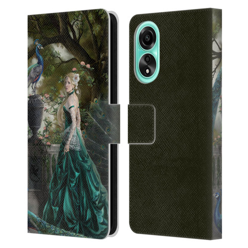 Nene Thomas Art Peacock & Princess In Emerald Leather Book Wallet Case Cover For OPPO A78 4G